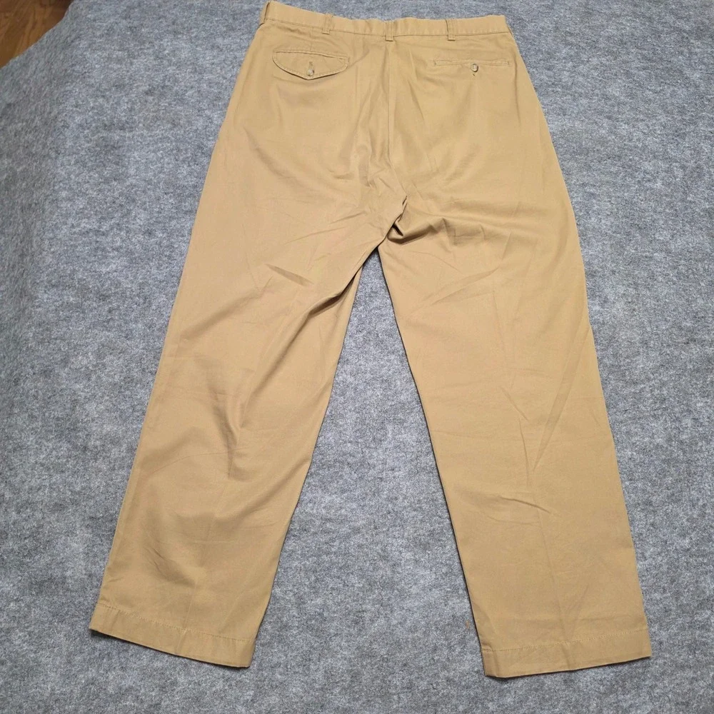 VTG Polo Ralph Lauren Mens Hammond Pant Cotton Tan 35x32 Pleated Chino Trousers‎